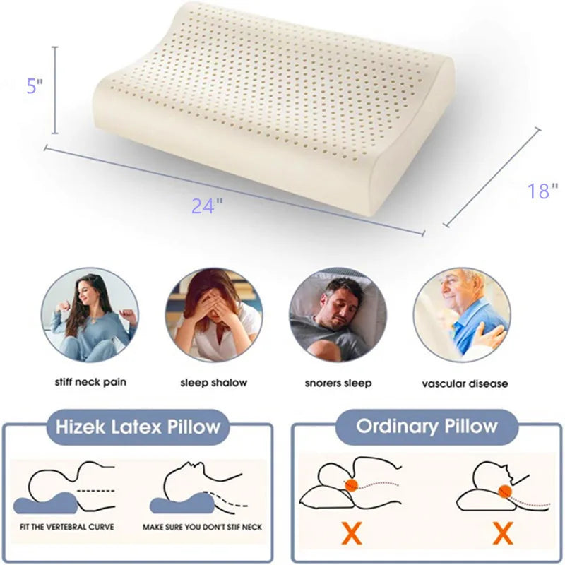 SleepFix™ Pure Thai Latex Cervical Pillow – 60×40 cm, Firm Support & Slow Rebound for Pain Relief