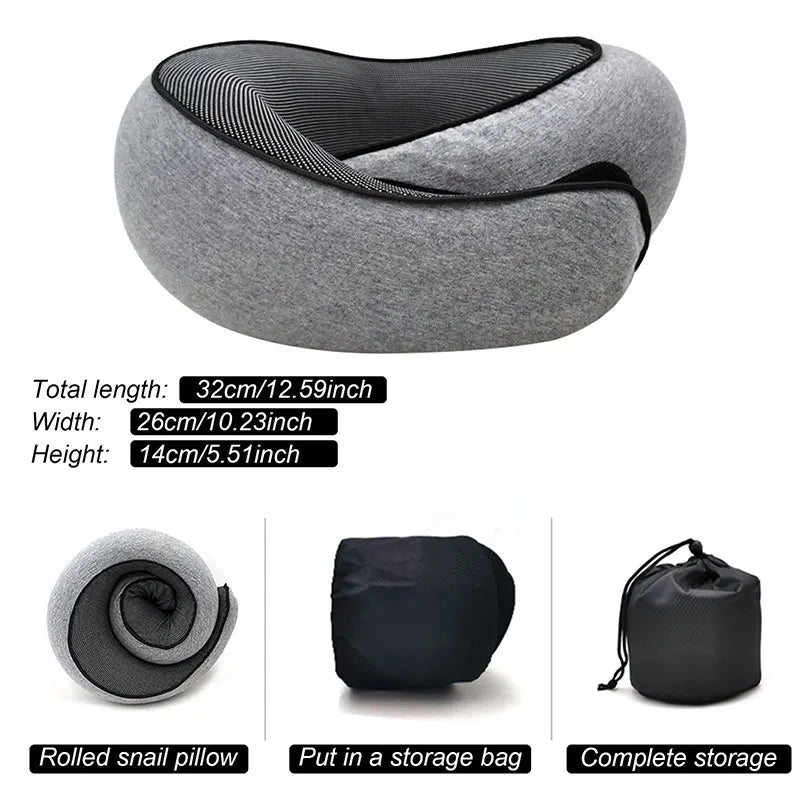 SleepFix™ SnailEase Memory Foam Travel Pillow – Ergonomic U-Shaped, Adjustable 360° Support