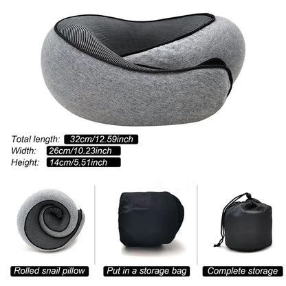 SleepFix™ SnailEase Memory Foam Travel Pillow – Ergonomic U-Shaped, Adjustable 360° Support